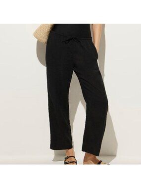NWT J.Crew Beach Pant Sz L Black Hampton Linen-Blend Sheer Lightweight Pull On